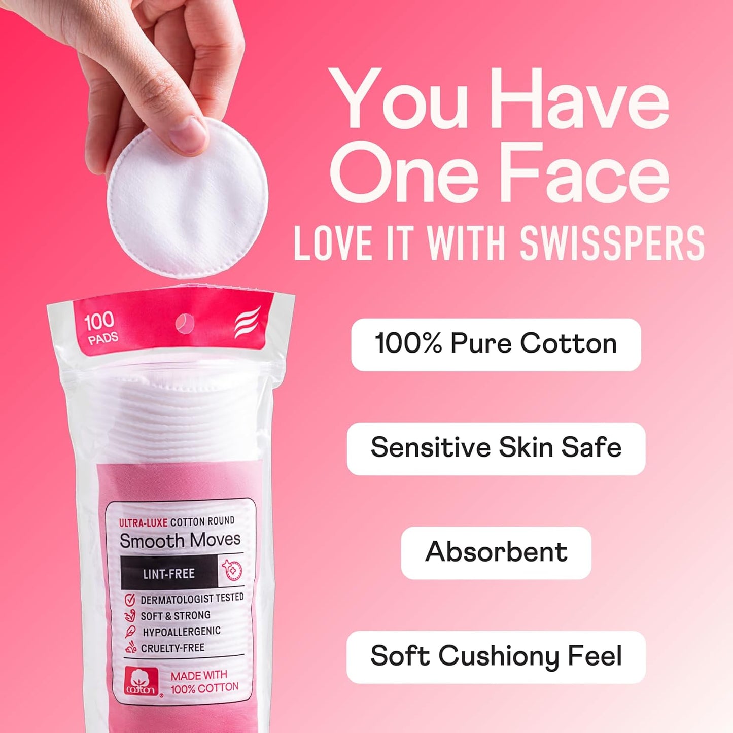 Swisspers Premium Cotton Rounds, Dual-Sided, 100 Count (Pack of 3)