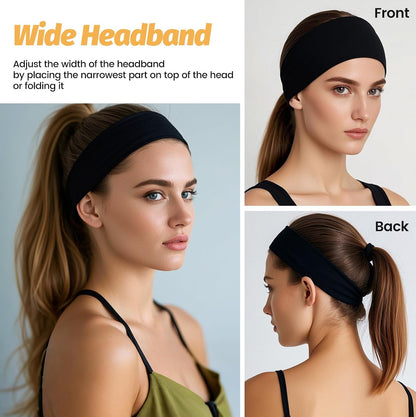 Headbands for Women - 6 Pack Wide Elastic Hair Bands | Stretchy Sweatbands Hair Bands | Soft Sports Thin Head Bands | Non-Slip Accessories Bands for Fashion, Washing Face, Workouts, Yoga, Daily Use