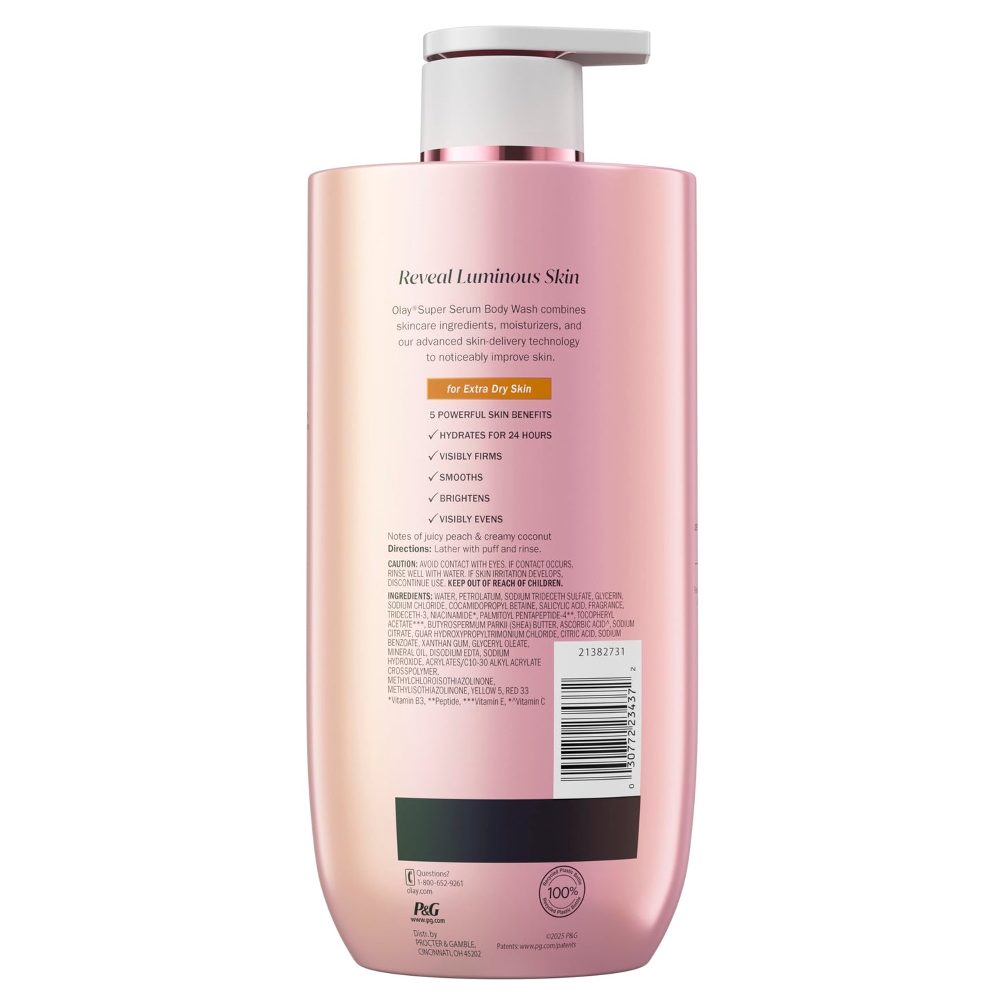 Olay Super Serum Body Wash for Extra Dry Skin, 24hr Long Lasting Rich Hydration, 5+ Ingredient Complex for Bright, Even, Firm, & Luminous Skin, with Collagen Peptide, Vitamin C & Shea Butter, 20 fl oz