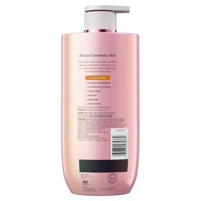 Olay Super Serum Body Wash for Extra Dry Skin, 24hr Long Lasting Rich Hydration, 5+ Ingredient Complex for Bright, Even, Firm, & Luminous Skin, with Collagen Peptide, Vitamin C & Shea Butter, 20 fl oz