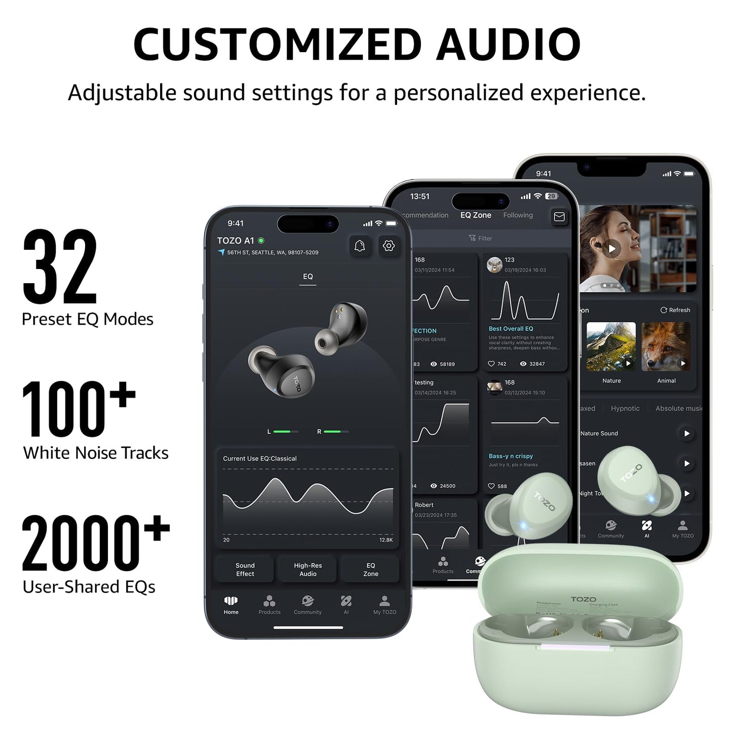 TOZO A1 Wireless Earbuds Bluetooth 5.3 Light Weight in Ear Headphones