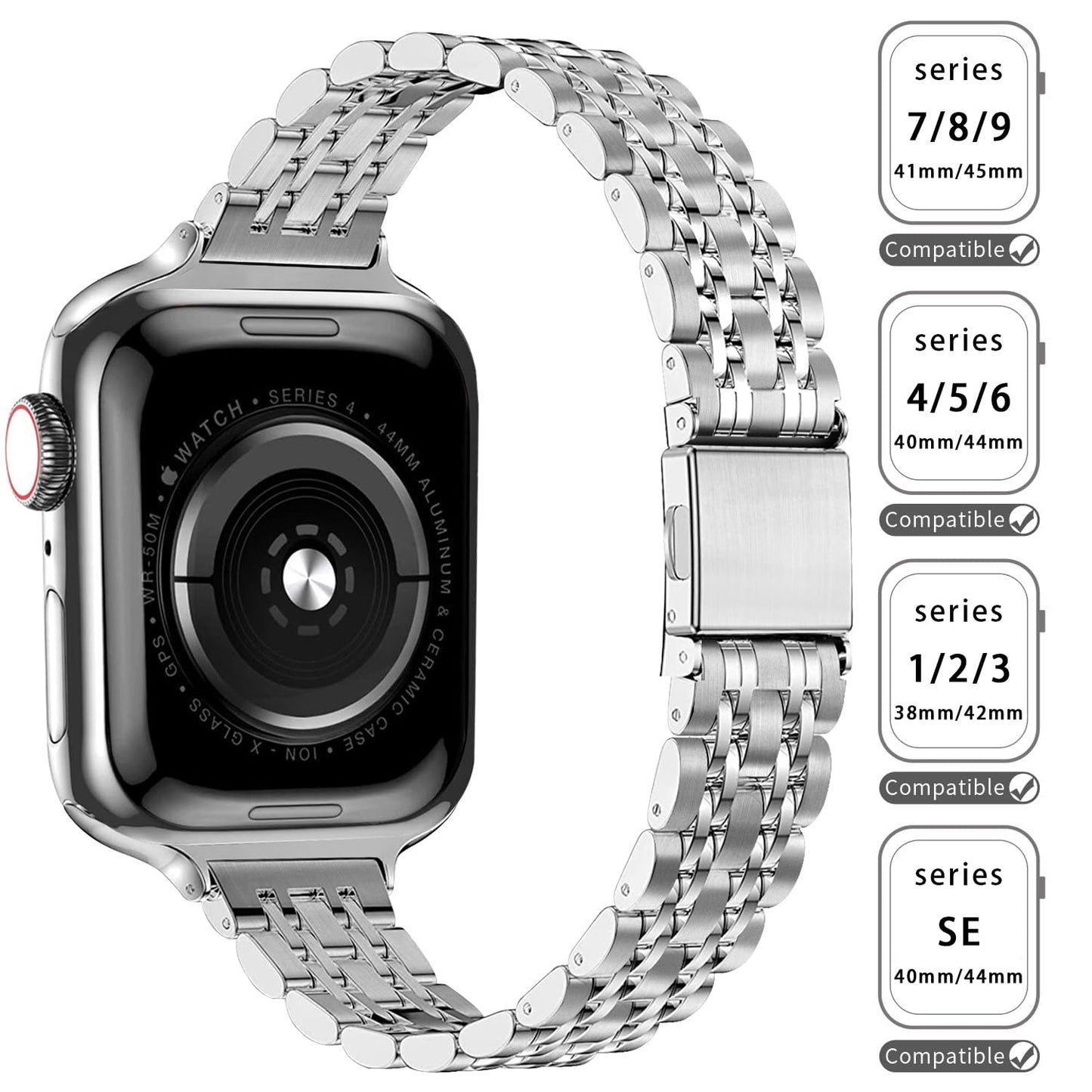 QUNDAXI Slim Watch Band Compatible with Apple Watch 41mm 45mm 42mm 44mm 40mm 38mm Metal Stainless Steel Watchband Suitable for iWatch 11/10/9/8/7/6/5/4/3/2/1/SE Series Women Luxury Strap