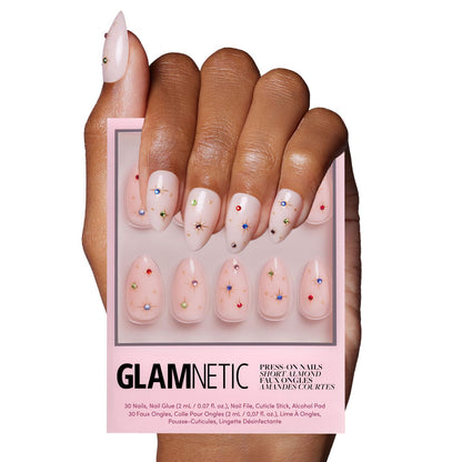 Glamnetic Press On Nails - Short Almond, Glossy Fake Nails 24 Pc Full Kit