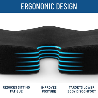 Everlasting Comfort Doctor Recommended Memory Foam Seat Cushion for Office Chairs & Car - Ergonomic Office Desk Accessories - Cushions for Tailbone Pain Relief, Sciatica (Black, Large)