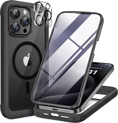 miracase for iPhone 17e Case & iPhone 16e Case, Full-Body Phone with Built-in Glass Screen Protector, [Magnetic with MagSafe] Military Drop Proof 17 E/ 16 E Cover Bumper 6.1 inch, Black