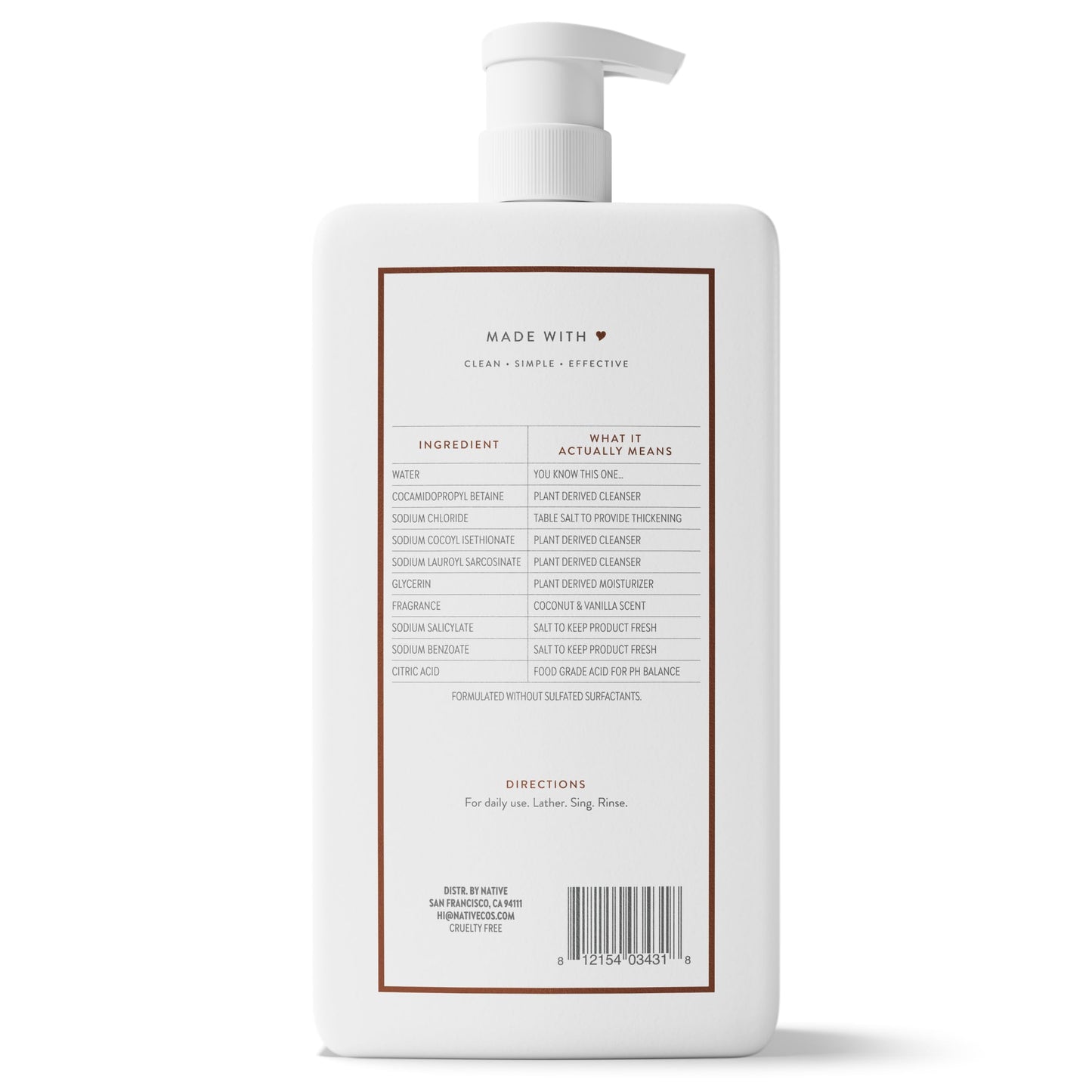 Native Clean Body Wash, Gentle & pH-balanced for Sensitive Skin, 24-Hr Freshness for Women & Men, Vegan & Cruelty-Free, Free of Sulfates, Parabens & Phthalates, Sandalwood & Shea Butter, 36 oz