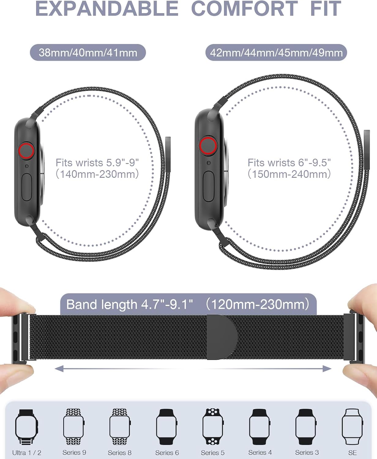 Original Milanese Loop Compatible with Apple Watch Bands for Women & Men