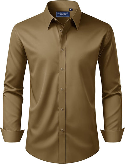 Alimens & Gentle Men's Dress Shirt Regular Fit Stretch Stain Shield Long Sleeve Solid Business Wedding Button Down Shirts