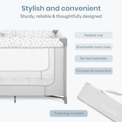 Dream On Me Zodiak Portable Playard, Compact for Travel, Carry Bag, Gray & Pink