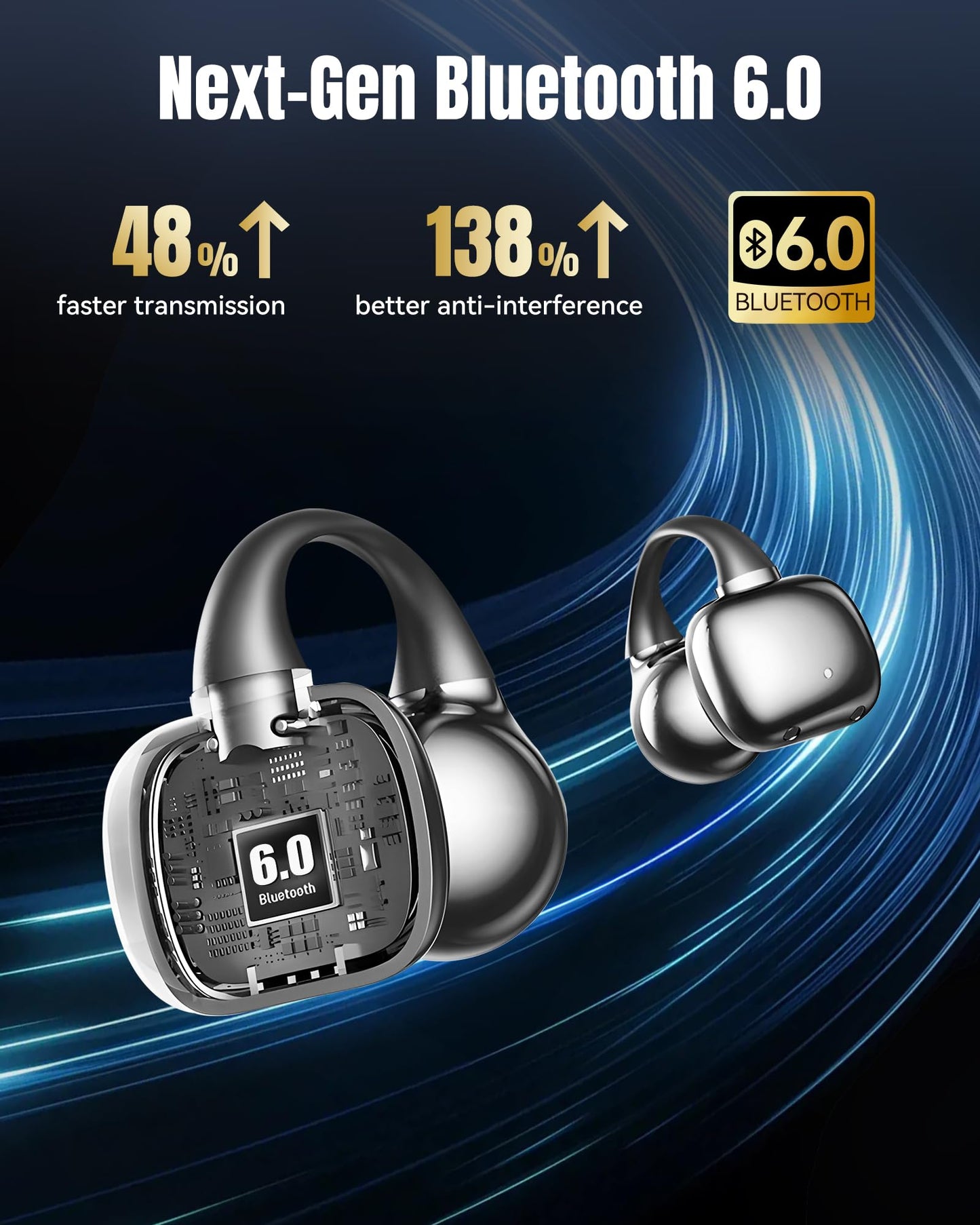 King Lucky Clip-On Earbuds Gen 3, Open-Ear Wireless Bluetooth 6.0 Headphones with Mic, Secure Fit for Small Ears & Glasses Wearers, 50H Playtime, ENC, IPX5 Waterproof Sport Ear Buds (Purple)
