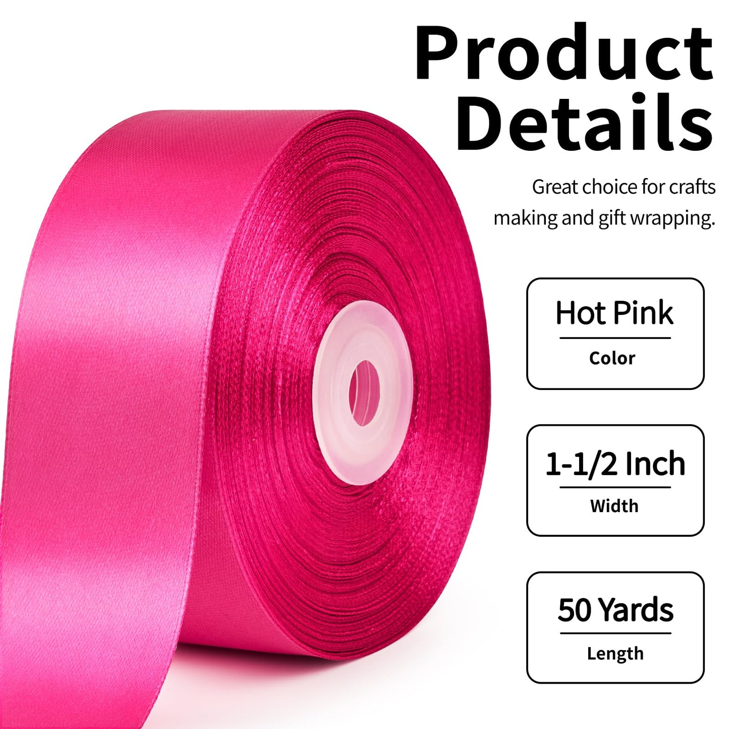 Mauproy Dusty Rose Satin Ribbon, 1-1/2 Inch, 50 Yards