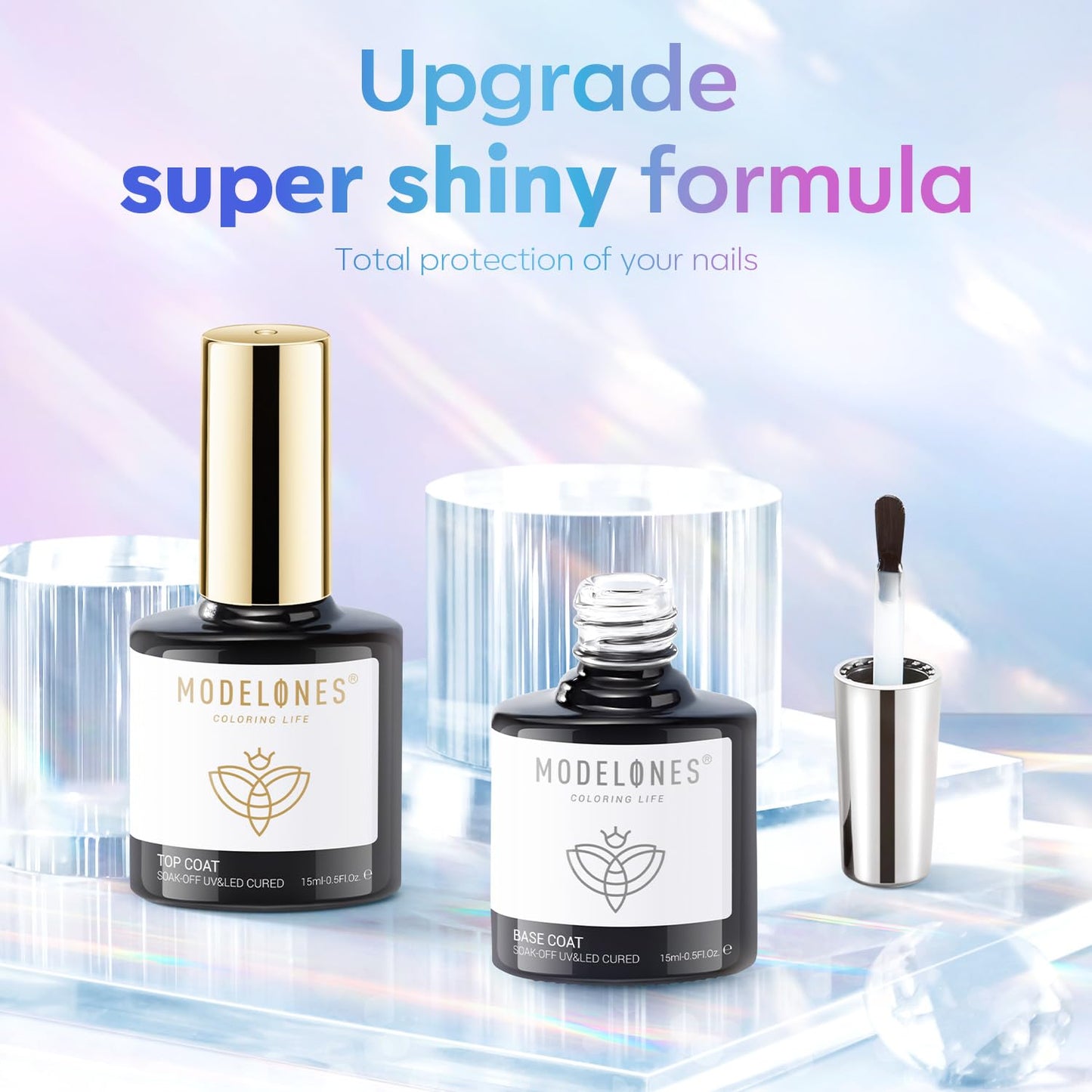 modelones Gel Top Base Coat Set 15ml 2026 Upgrade No Wipe Super Shine