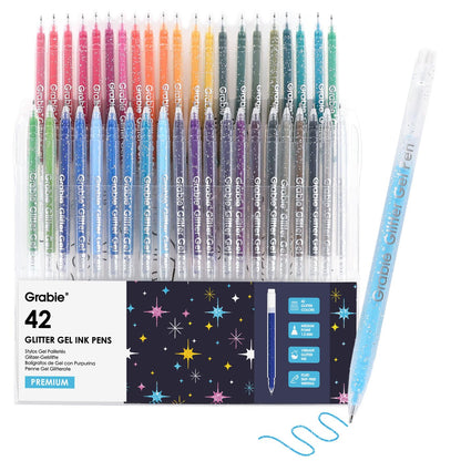 Grabie 18 Color Glitter Gel Pens, Retractable Sparkle Art Pens