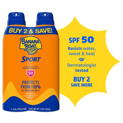 Banana Boat Sport SPF 50 Sunscreen Spray, 6 oz (2 Pack)