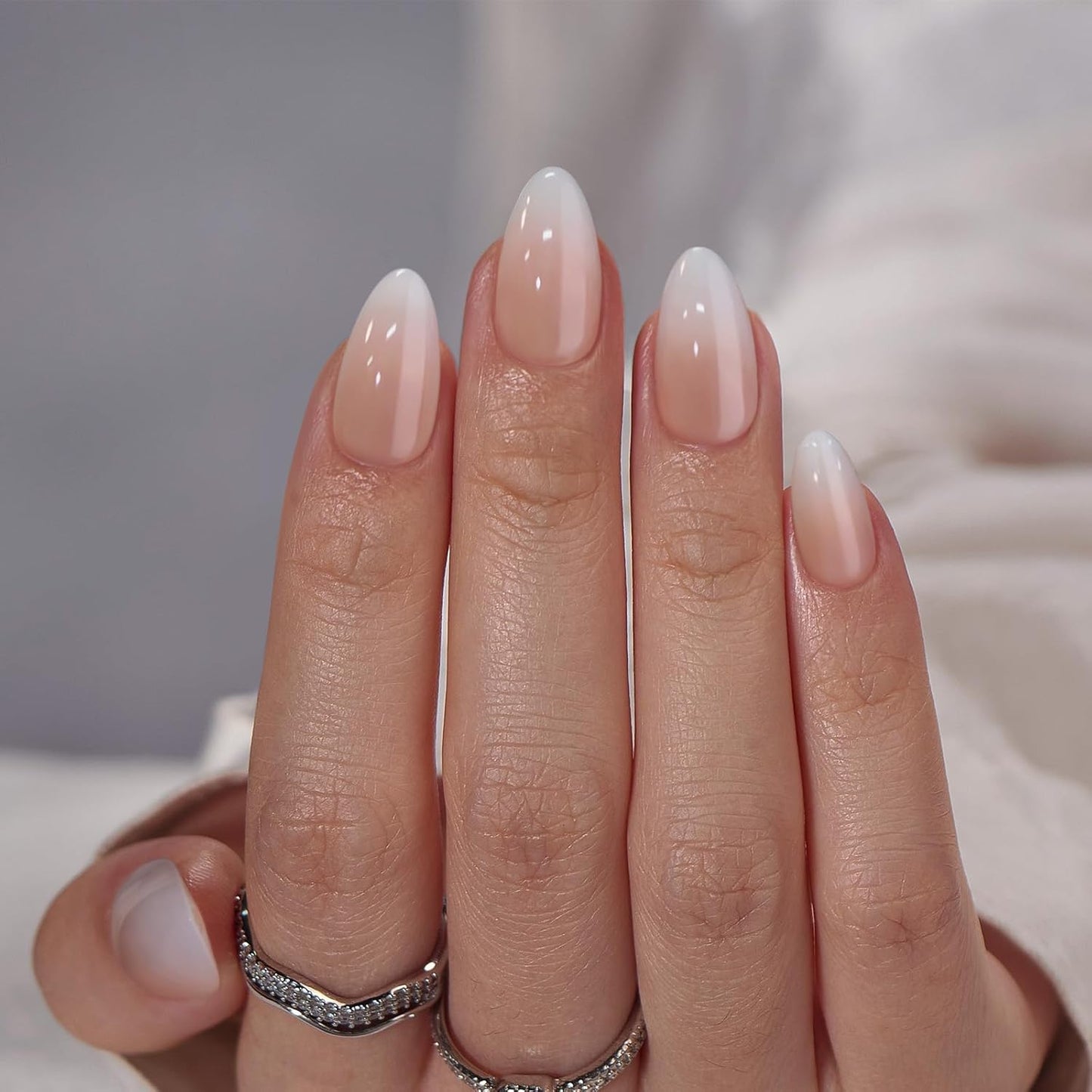 BTArtbox Press On Nails, Vanilla Cream, Short Square, Ombre Peach, 32Ct