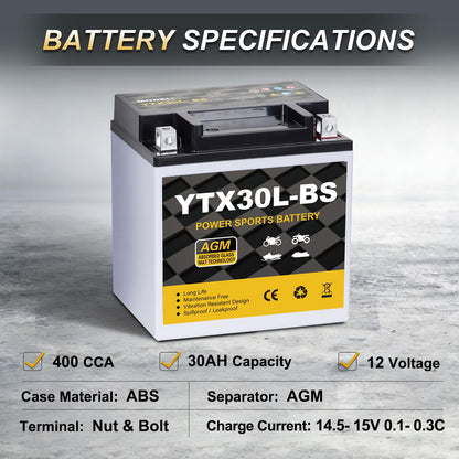 YTX14AH-BS 12V 12Ah Motorcycle Battery, 220CCA Rechargeable Maintenance Free Sealed AGM Battery, Powersport Replacement for ATV, UTV, Scooter