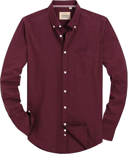 Alimens & Gentle Mens Solid Oxford Shirt Long Sleeve Dress Shirt Work Casual Button Down Shirts with Pocket