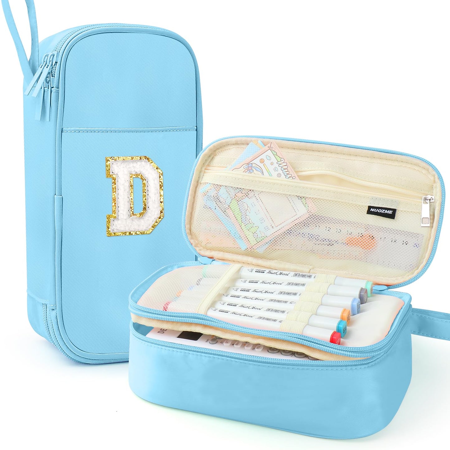 Cute Large Pencil Case Pouch,Personalized Initial Pencil Bag for Girls Boy
