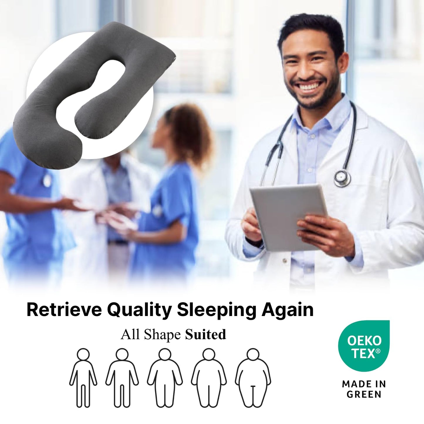ALLOPERA Pregnancy Pillow, Full Body Maternity Pillow 57 inch, with Removable Washable Cover - Sleep Support for Legs, Back, Neck, Shoulder, HIPS, Belly, Velvet Cover-Grey-Dark Blue