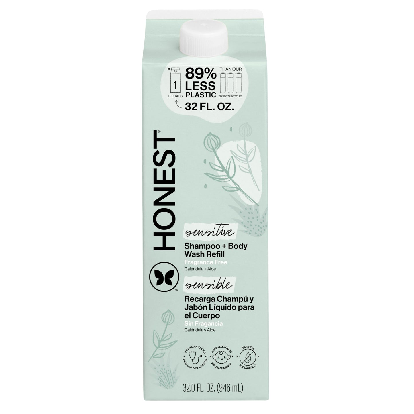 The Honest Company Shampoo & Body Wash, Tear-Free, Fragrance-Free, 10 fl oz