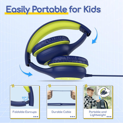 EarFun K1 Kids Headphones Wired with Mic, Volume Limit Headphones for Kids