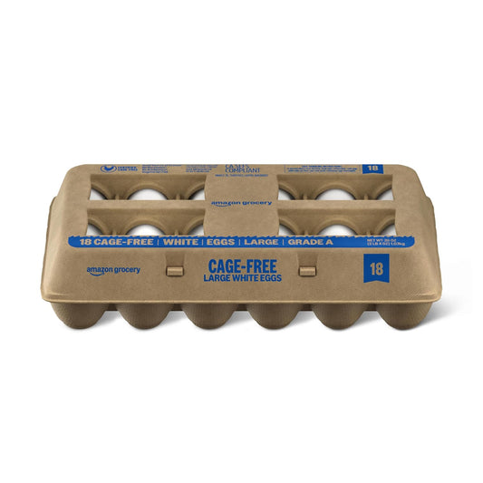 Amazon Grocery, Cage Free Large White Eggs, Grade A, 18 Ct