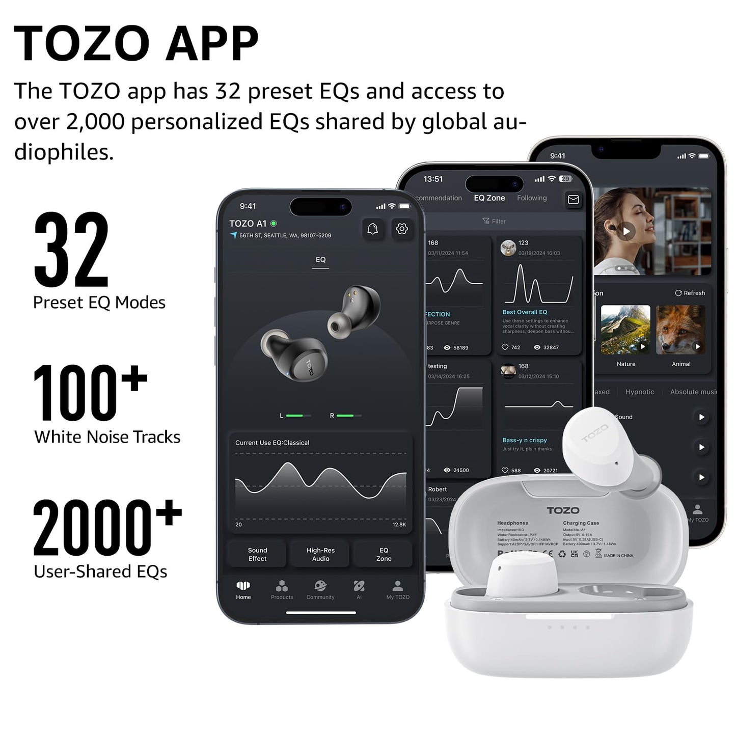 TOZO A1 Wireless Earbuds Bluetooth 5.3 Light Weight in Ear Headphones