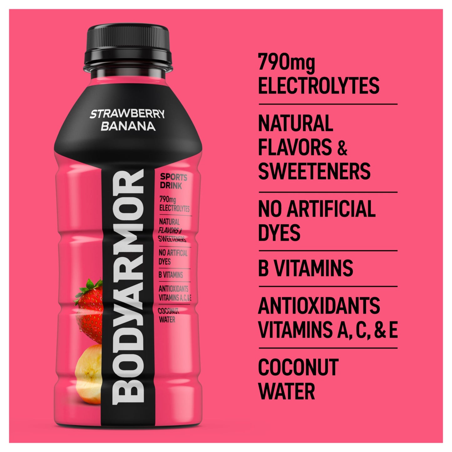 BODYARMOR Sports Drink, Strawberry Banana, Electrolyte Drink Hydration, 12 Fl Oz Bottles (8 Pack), Flavored Coconut Water with B Vitamins & Antioxidants