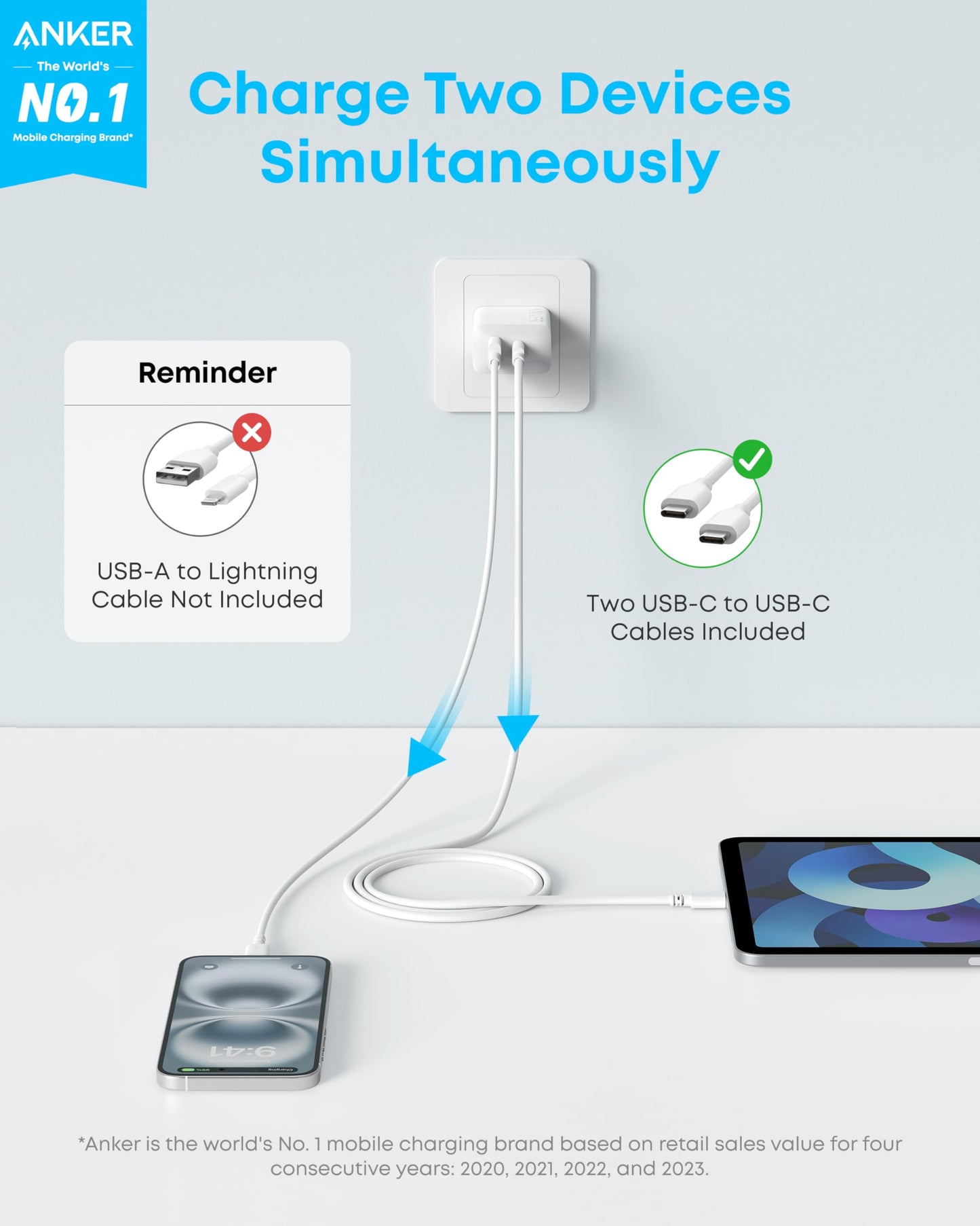 Anker Phone Charger, 20W USB C Charger Block, Type C Charger Fast Charging