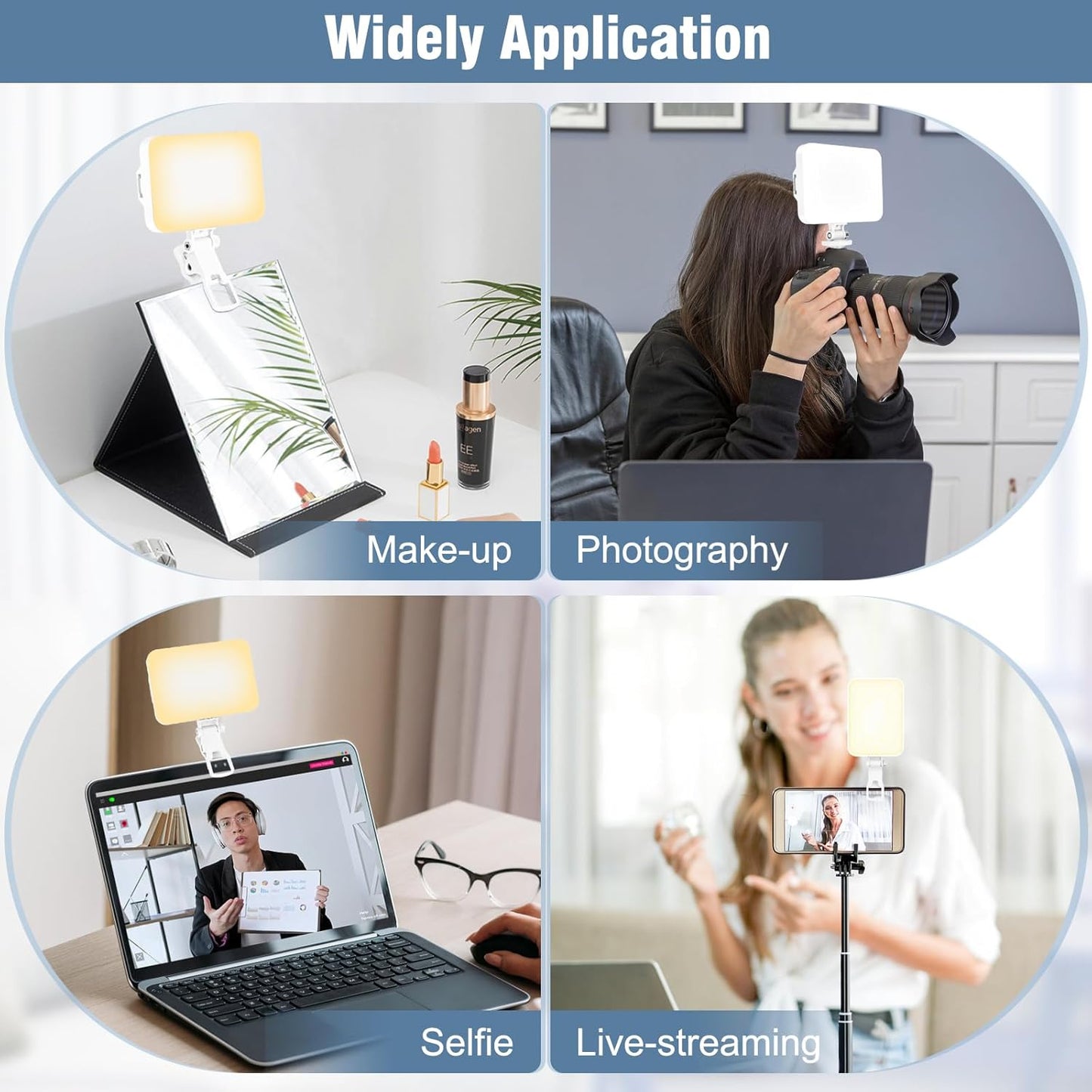 ALTSON 60 LED Portable Selfie Light Video Conference Lighting with Clip & Camera Tripod Adapter Rechargeable 2200mAh CRI 97+, 9 Light Modes for Phone iPhone Webcam Laptop Photo Makeup