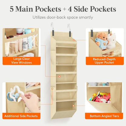 Lifewit 1 Pack Over the Door Organizer, 5 Section Hanging Storage, Beige