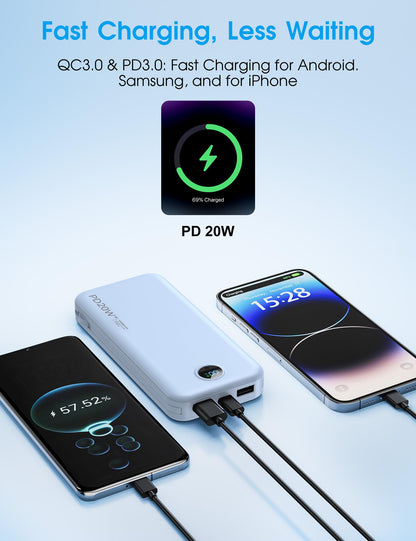 citicr Portable Charger 10000mAh PD20W w/Built-in Cables & Wall Plug White
