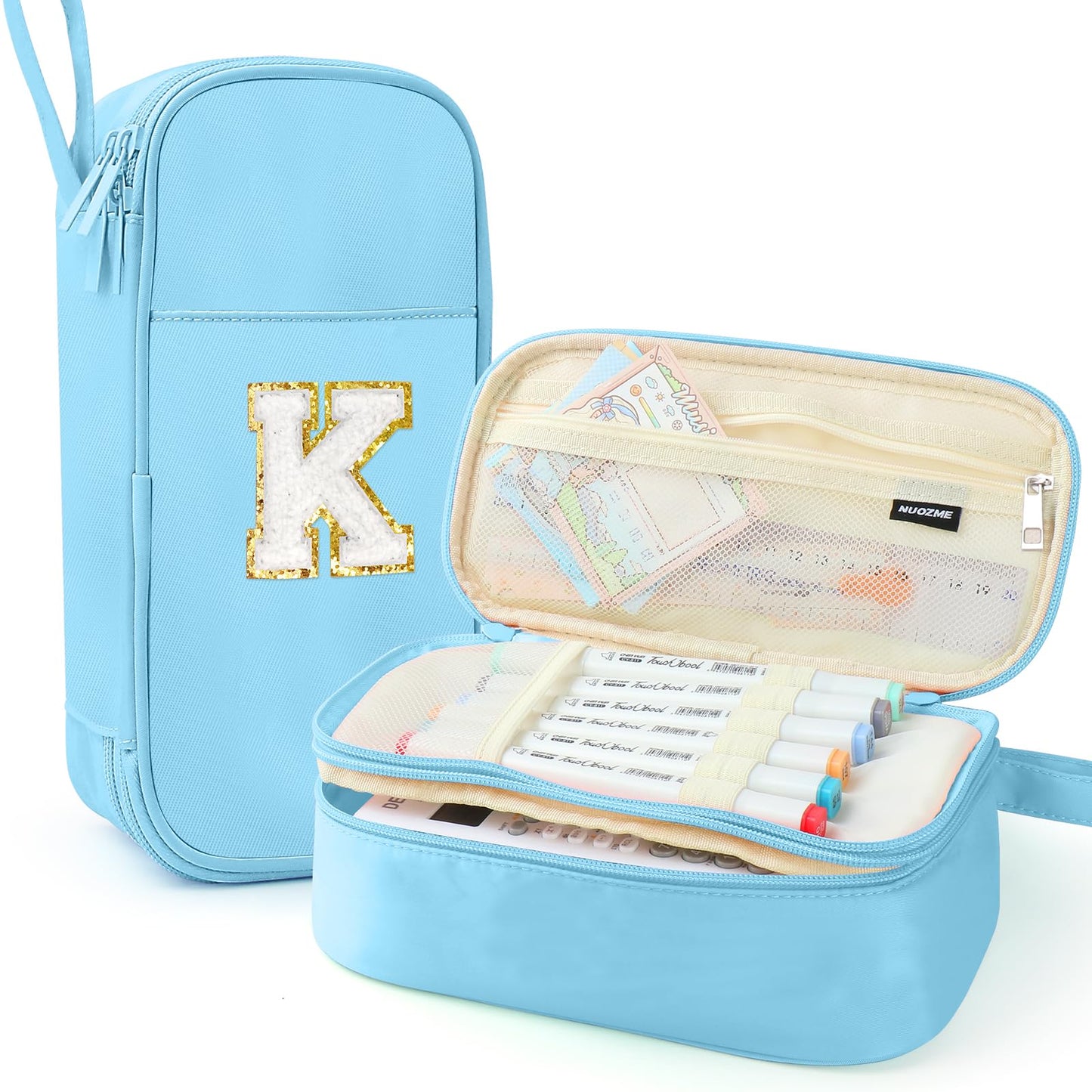 Cute Large Pencil Case Pouch,Personalized Initial Pencil Bag for Girls Boy