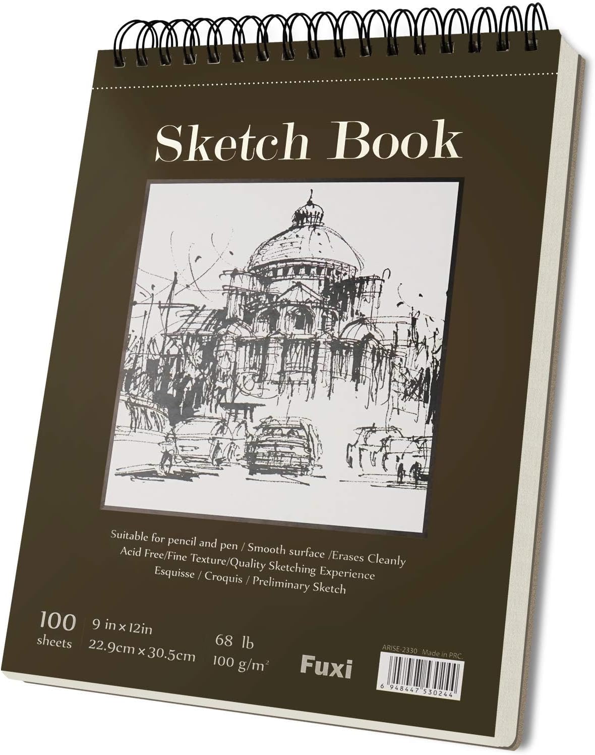 Fuxi 9" x 12" Sketch Book_Top Spiral Bound Sketchbook_100Sheets 68lb/100gsm