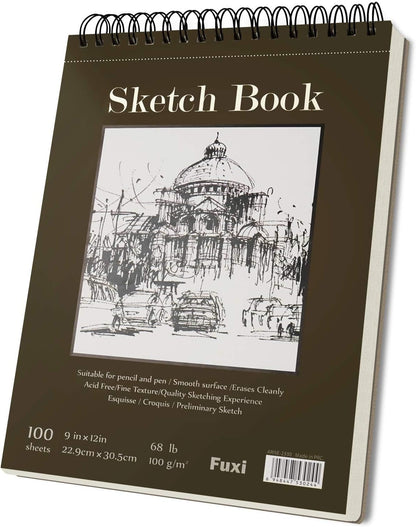 Fuxi 9" x 12" Sketch Book_Top Spiral Bound Sketchbook_100Sheets 68lb/100gsm
