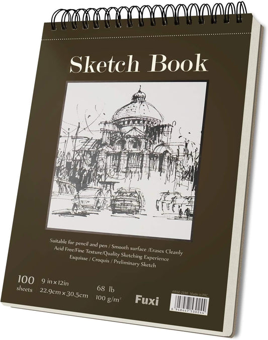 Fuxi 9" x 12" Sketch Book_Top Spiral Bound Sketchbook_100Sheets 68lb/100gsm