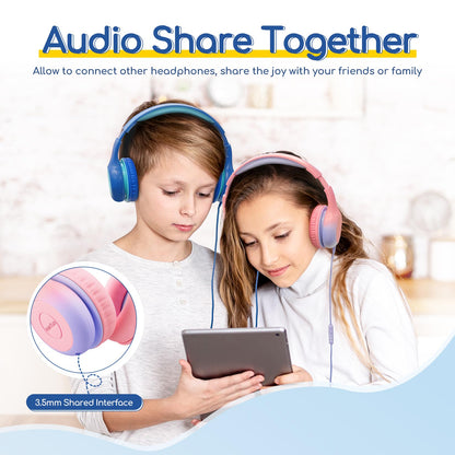 EarFun K1 Kids Headphones Wired with Mic, Volume Limit Headphones for Kids