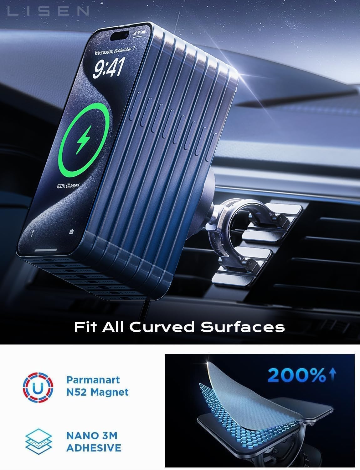 LISEN 15W MagSafe Car Mount Charger, Magnetic Phone Holders for Your Car