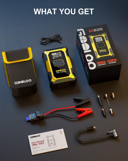 GOOLOO A3 12V 3000A Portable Jump Starter with Air Compressor