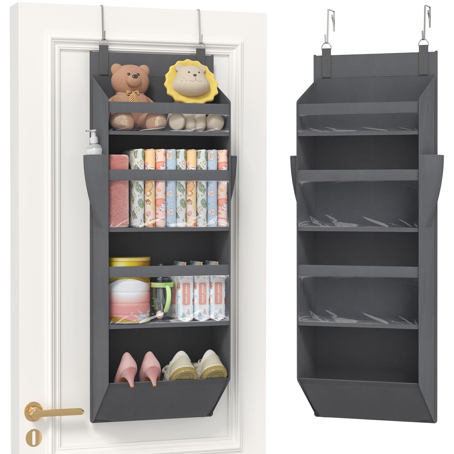 Lifewit 1 Pack Over the Door Organizer, 5 Section Hanging Storage, Beige