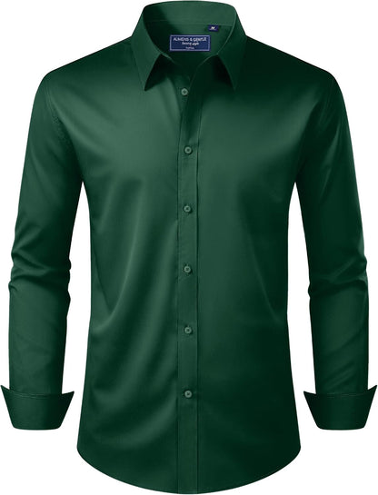 Alimens & Gentle Men's Dress Shirt Regular Fit Stretch Stain Shield Long Sleeve Solid Business Wedding Button Down Shirts