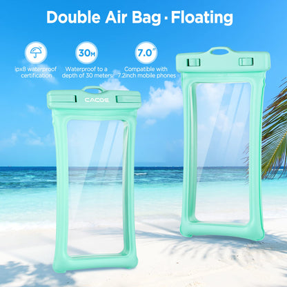 CACOE Floatable Waterproof Phone Pouch 2 Pack Up to 7.0",White+Blue