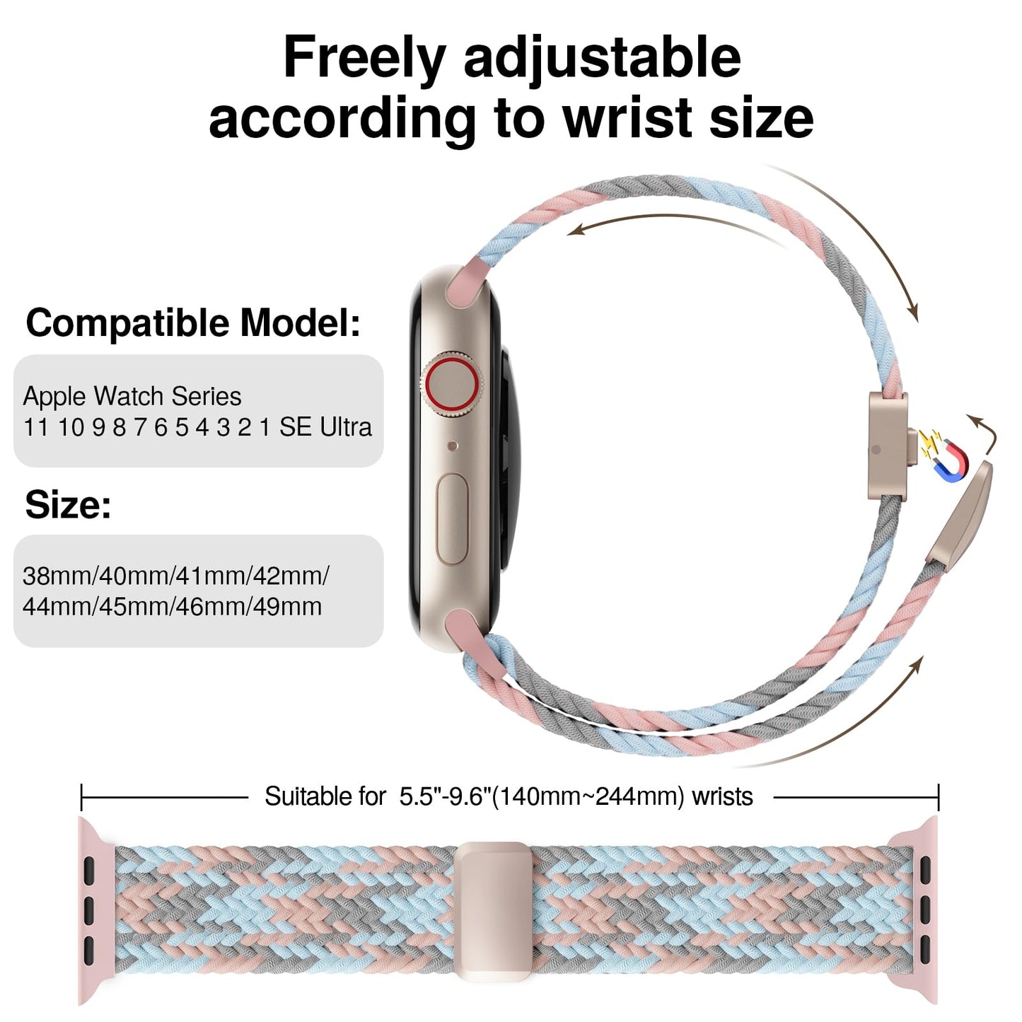 Braided Stretchy Magnetic Band Compatible with Apple Watch Bands Women Men