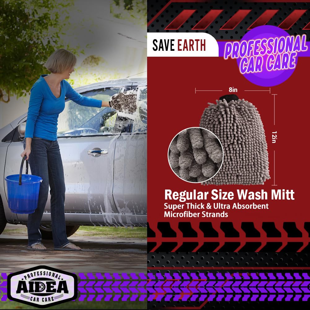 AIDEA Car Wash Mitt Microfiber, 4PK,Car Wash Brush, Green 8''X12''