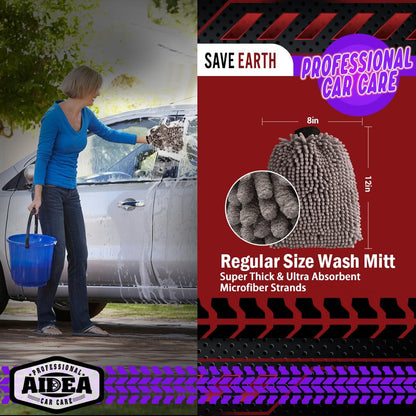 AIDEA Car Wash Mitt Microfiber, 4PK,Car Wash Brush, Green 8''X12''