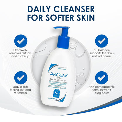 Vanicream Gentle Facial Cleaner, pH-Balanced Face Wash, 8 Fl Oz
