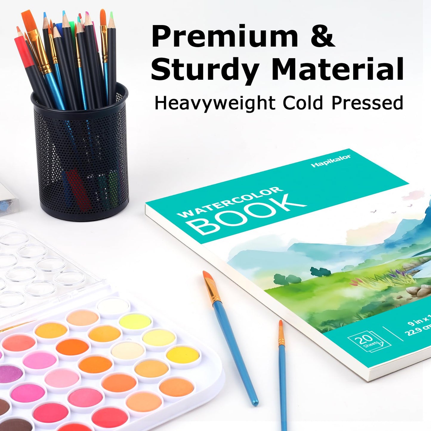 Hapikalor Watercolor Paper Pad, 9"x12" Water Color Paper, 140lb/300gsm Teal