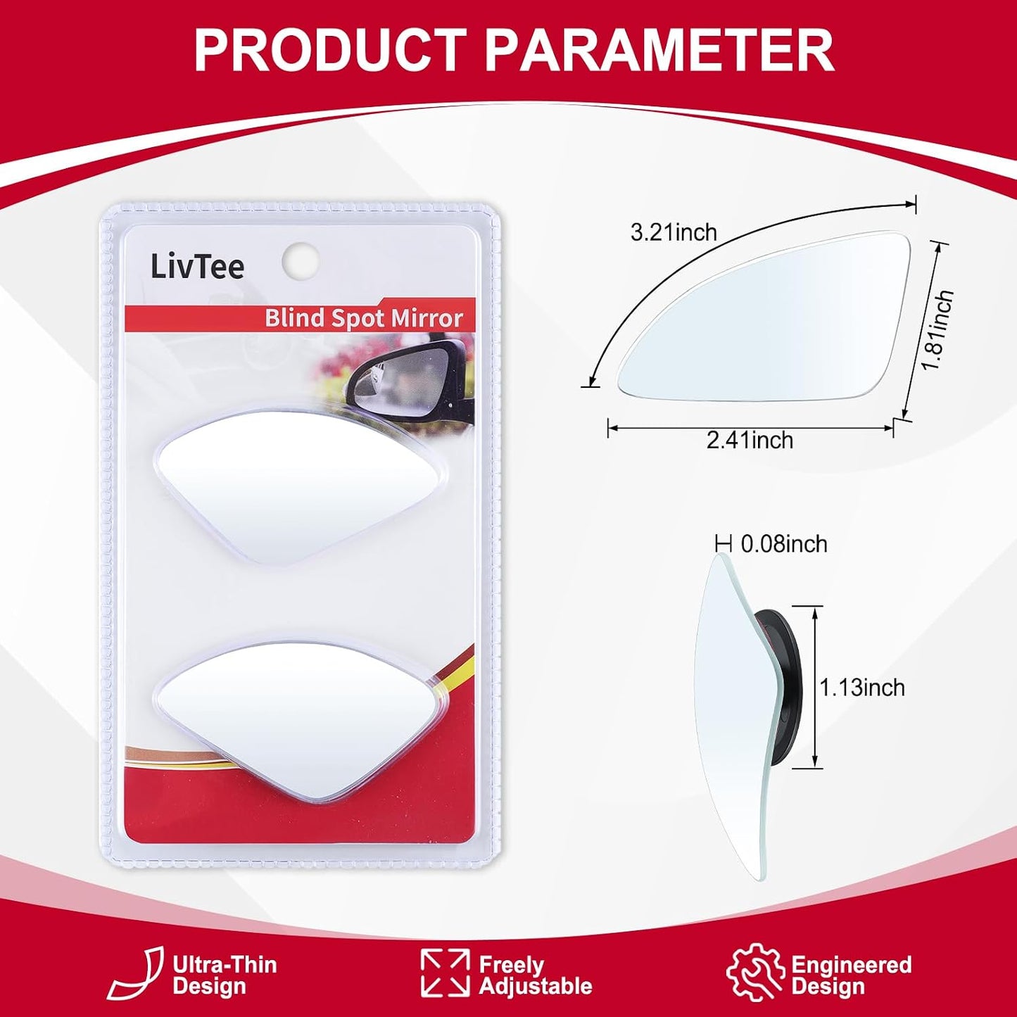 LivTee Blind Spot Car Mirror, HD Glass Frameless Convex Side Mirror Blindspot, Wide Angle Rear View Mirrors for SUVs, Trucks and RVs - Car Accessories