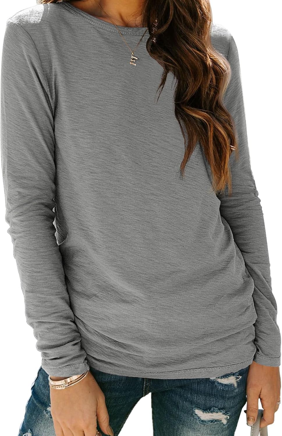 AUTOMET Women's Long Sleeve Crewneck Shirts Casual Basic Tops