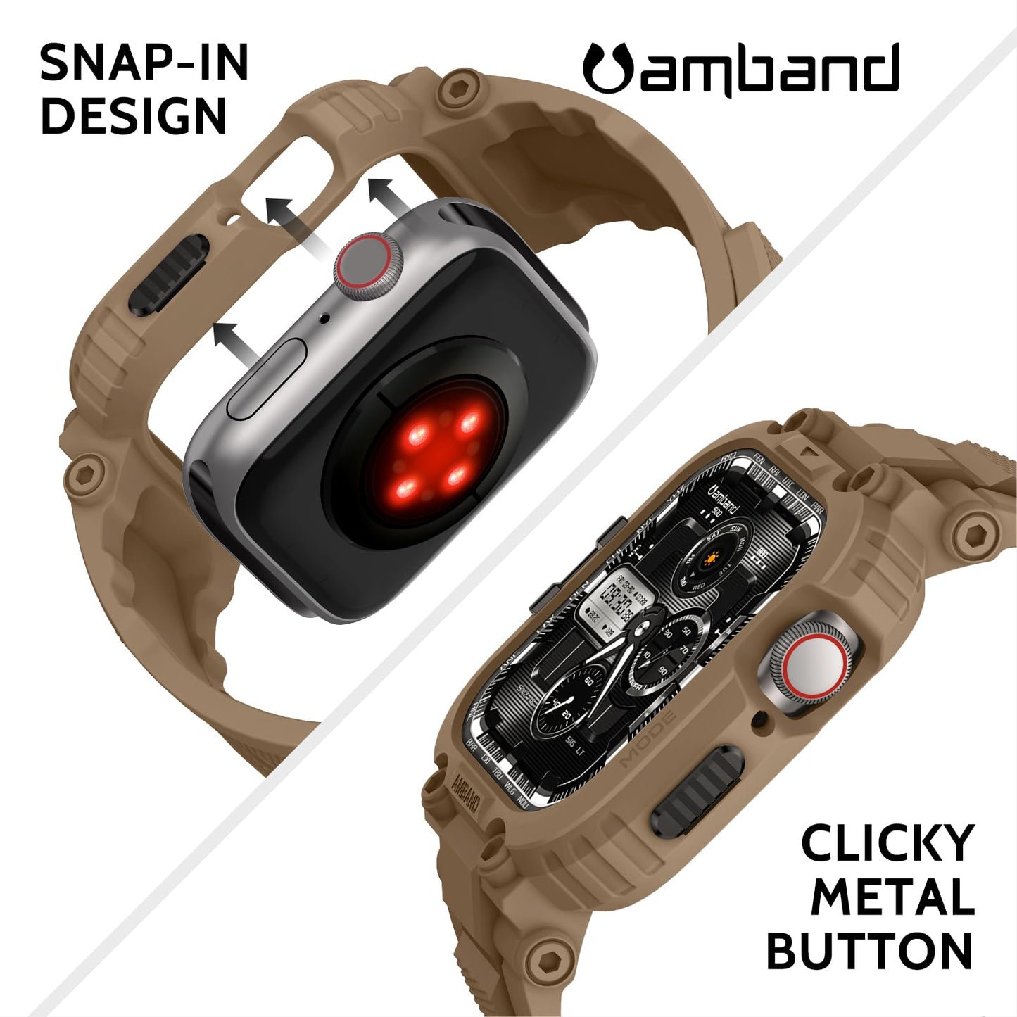 amBand Bands Compatible with Apple Watch 9/8/7/6/5/4 & SE 3/2/1 45mm/44mm Case for Men, M1 Sport Series Rugged Case Protective Cover for iWatch SE3/SE2/6/SE/5/4 44/45 mm Men Black